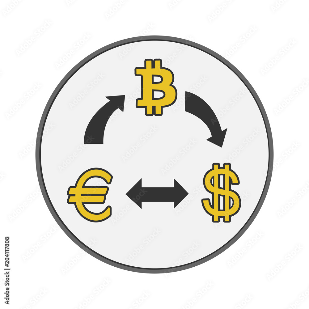 Crypto currency exchange concept in round frame. Convert bitcoin to dollar,  euro. Vector illustration. Stock Vector | Adobe Stock