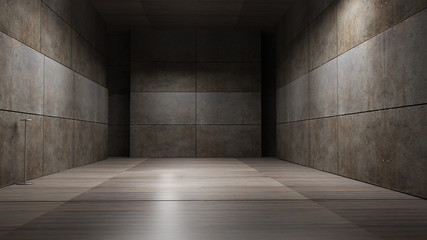 Wall Mural - Dark Metal Room Background 3d rendering
