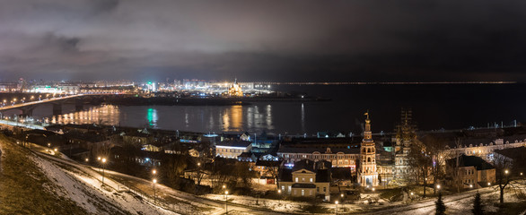 Wall Mural - Night view of Nizhny Novgorod with Kanavinsky bridge and Alexander Nevsky Cathedral