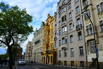 Wall Mural - Old architecture, facades. Street. Prague, Czech.