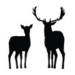 Vector silhouettes of deer and hind, isolated