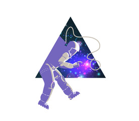 Sticker - abstract poster with astronaut in open space and triangle shape. vector illustration.