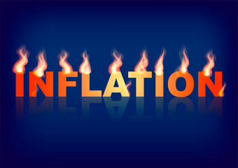 Wall Mural - Word Inflation with flames on the blue background. Vector illustration.