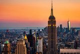 Fototapeta  - Aerial view on the city skyline in New York City, USA at sunset