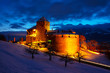 Illuminated castle of Vaduz, Liechtenstein at sunset - popular landmark at night