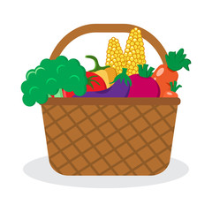 Wall Mural - Basket with vegetables. Vector illustration