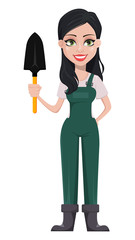 Canvas Print - Gardener woman, cartoon character in uniform