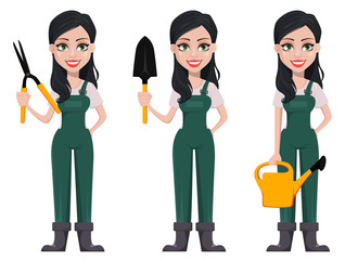 Poster - Gardener woman, cartoon character in uniform