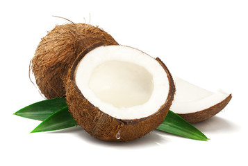 Ripe coconut on white background