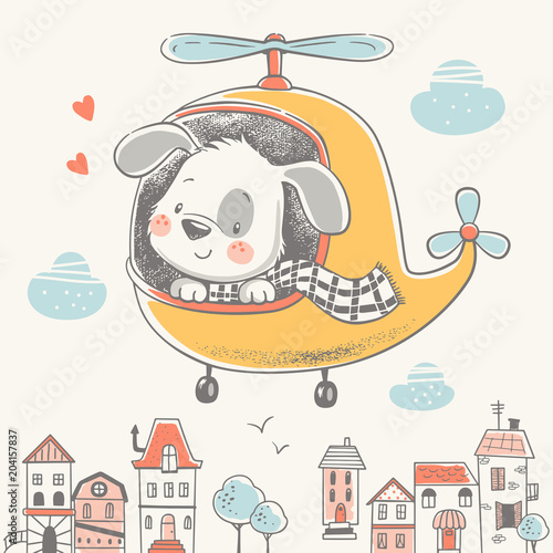 cute-puppy-on-a-helicopter-cartoon-hand-drawn-vector-illustration-can-be-used-for-t-shirt-print-kids-wear-fashion-design-baby-shower-celebration-greeting-and-invitation-card