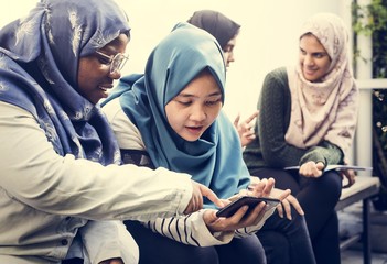 Poster - Group of students using mobile phone