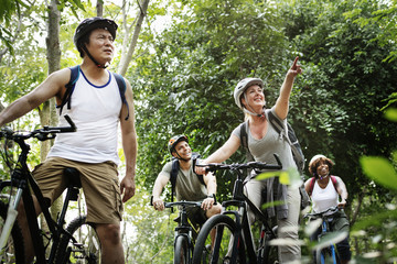 Group of friends out bicycling together