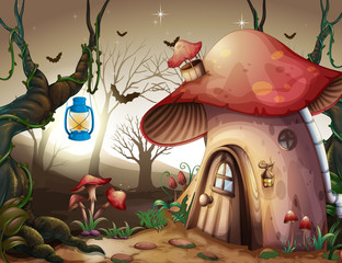 Wall Mural - Mushroom House in the Dark Forest