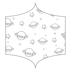 Sticker - arabic frame with ufo and stars pattern over white background, vector illustration