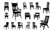 Set of Wooden Chairs Silhouette vector, Chair silhouette, Furniture symbol