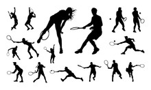 Set Of Various Men And Women Silhouette Vector, Tennis Sign And Symbol Template