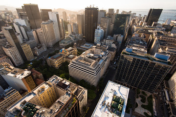 Fototapete - Aerial View of Rio de Janeiro Downtown Buildings by Sunset