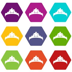 Wall Mural - Small princess crown icons set 9 vector