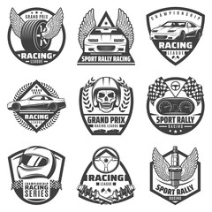 Canvas Print - Vintage Monochrome Car Racing Labels Set