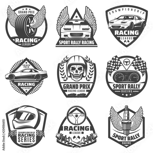 Vintage Monochrome Car Racing Labels Set