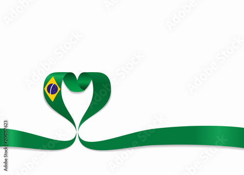 Fotografie, Tablou Brazilian flag heart-shaped ribbon. Vector illustration.