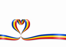 Romanian Flag Heart-shaped Ribbon. Vector Illustration.