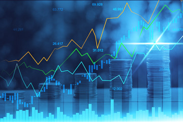 Wall Mural - Stock market or forex trading graph in graphic double exposure