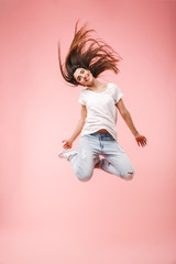 Sticker - Full length of an excited young woman with long hair