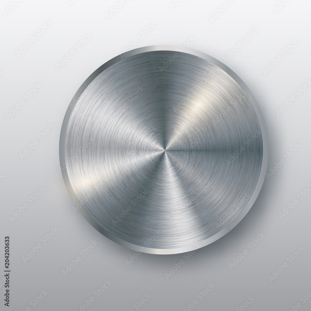 Silver Button Interface Metal button with texture, realistic shadow and light background for ...