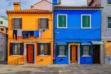 Picturesque and colorful houses in Burano island near Venice Italy