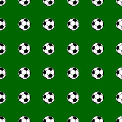 Wall Mural - Seamless pattern of small soccer balls on green background.