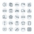 © djvectors - Modern Simple Set of transports, industry, furniture Vector outline Icons. Contains such Icons as  business,  conference,  bike,  home,  oil and more on white background. Fully Editable. Pixel Perfect