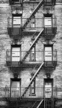 Black And White Picture Of Fire Escapes, One Of The New York City Symbols, USA.