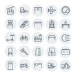 © djvectors - Modern Simple Set of transports, industry, furniture Vector outline Icons. Contains such Icons as car, aircraft,  housework,  transportation and more on white background. Fully Editable. Pixel Perfect