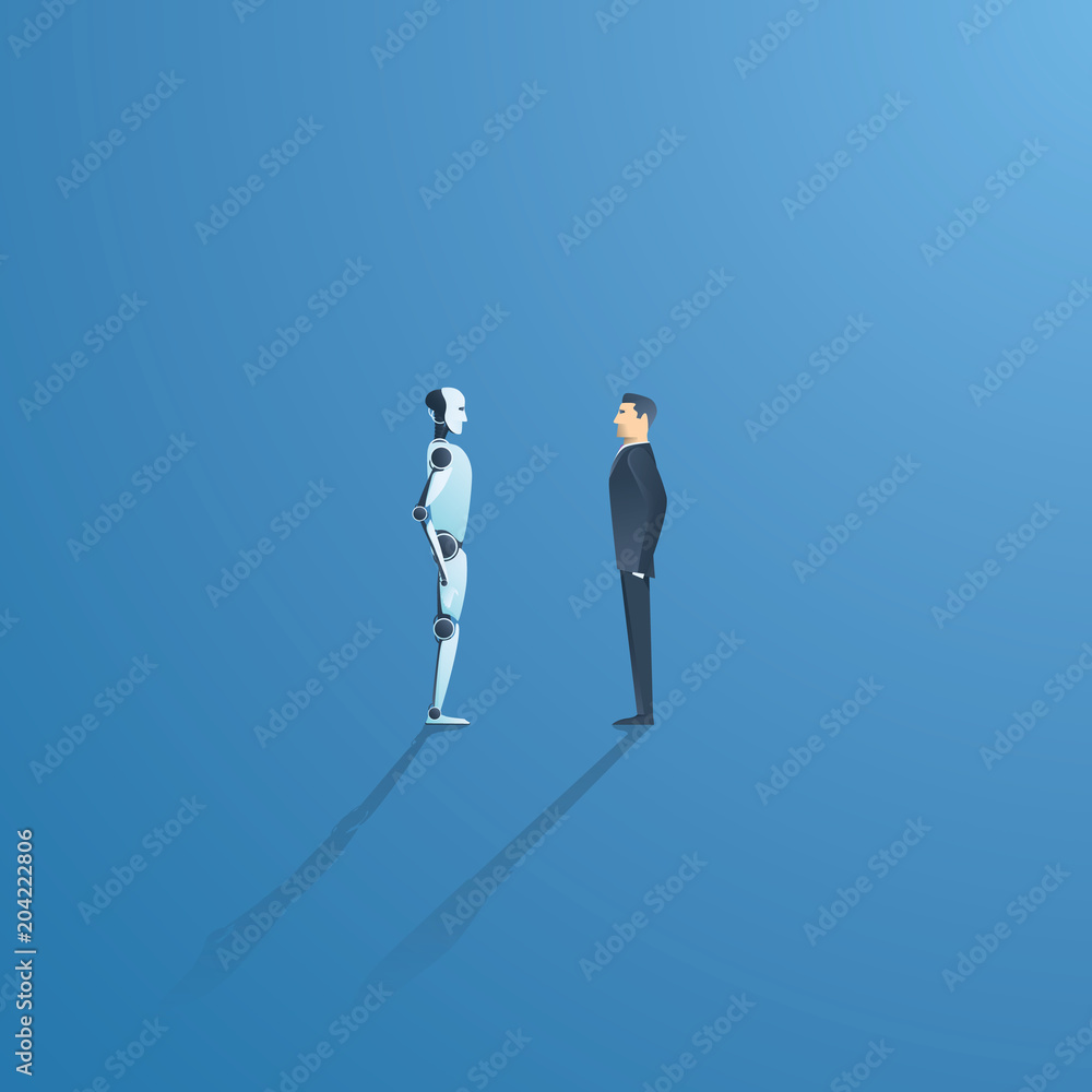 Artificial intelligence vs humans vector concept. AI bot and ...