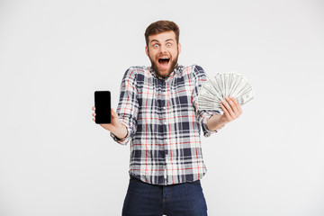 Sticker - Portrait of an excited young man in plaid shirt