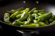 Green Padron Peppers Preparation in the Frying Pan