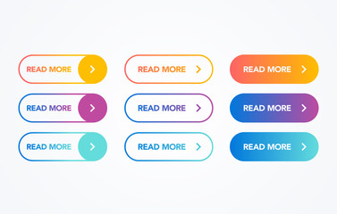 Read More colorful button set on white background. Flat line gradient button collection. Vector web element