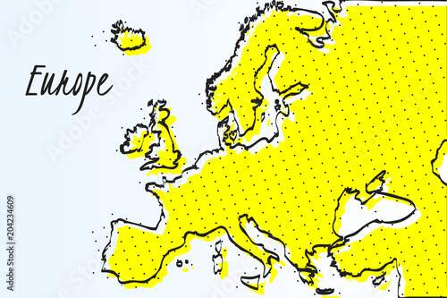 Fototapeta na szkło Mapa Europy, półtonów streszczenie tło. narysowana linia graniczna i żółty kolor