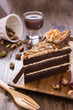 sweet delicious dessert ,slice peanut butterwith chocolate cake
