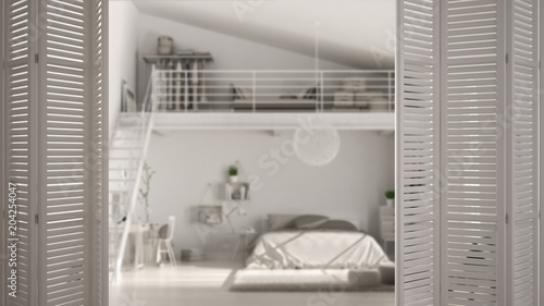 White Folding Door Opening On Modern Bedroom With Mezzanine