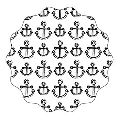 Canvas Print - circular frame with anchors pattern over white background, vector illustration