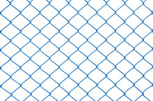 Closeup Blue Metal Net At Fence Isolated On White Background