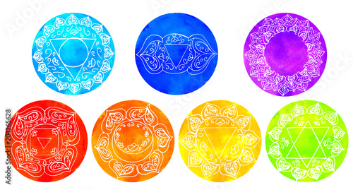 Set of watercolor chakras Hand drawing Canvas Print
