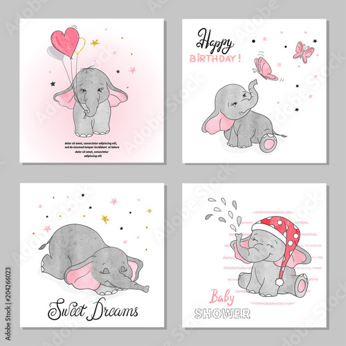 Cute Elephants vector illus...