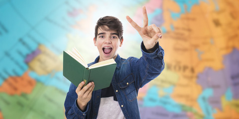 Sticker - teenage student with open book and sign of approval