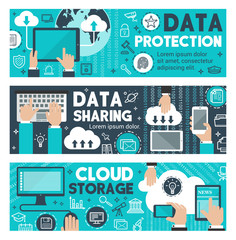 Poster - Data protection cloud web sharing vector banners