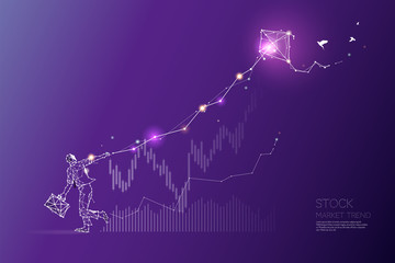 Wall Mural - The particles, geometric art, line and dot of stock market trend