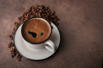 Sticker - Coffee in a white mug with roasted beans