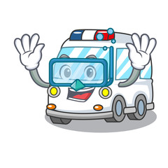 Wall Mural - Diving ambulance character cartoon style